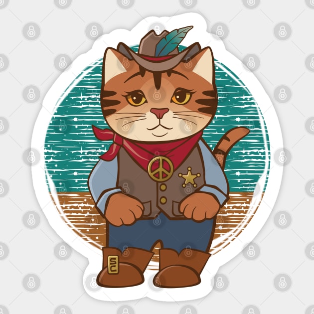 Old West Peaceful Cowgirl Sheriff Cat Sticker by Sue Cervenka